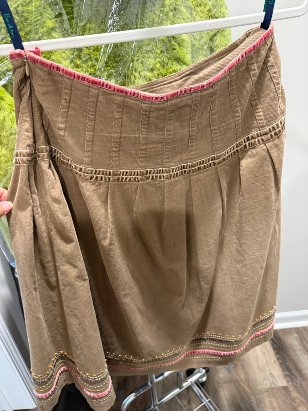 Boden Brown A-Line Skirt with Pink Trim and Yellow Accent